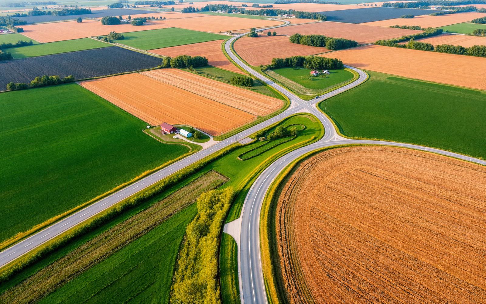 Aerial view of Michigan farmland and rural highways